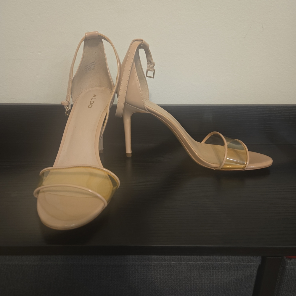 ALDO Nude Patent Clear Strap Heeled Sandals